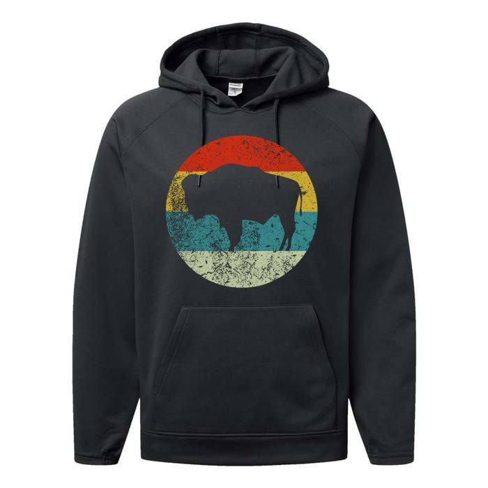 Retro Vintage Bison Performance Fleece Hoodie