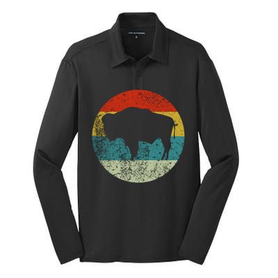 Retro Vintage Bison Silk Touch Performance Long Sleeve Polo