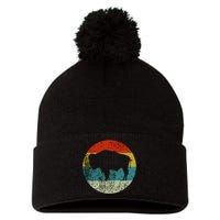 Retro Vintage Bison Pom Pom 12in Knit Beanie