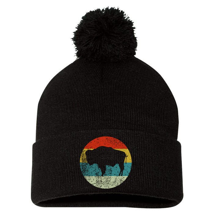 Retro Vintage Bison Pom Pom 12in Knit Beanie