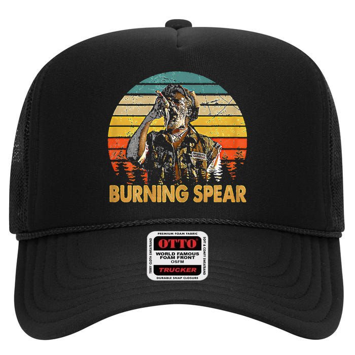 Retro Vintage Burning Art Spear Music Jamaican Singers High Crown Mesh Back Trucker Hat