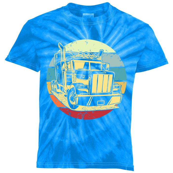 Retro Vintage Big Rig Semi Trailer Truck Driver Gift Trucker Gift Kids Tie-Dye T-Shirt