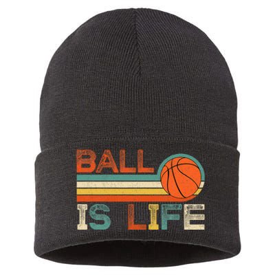 Retro Vintage Ball Is Life Basketball Fans Lover Funny Sustainable Knit Beanie