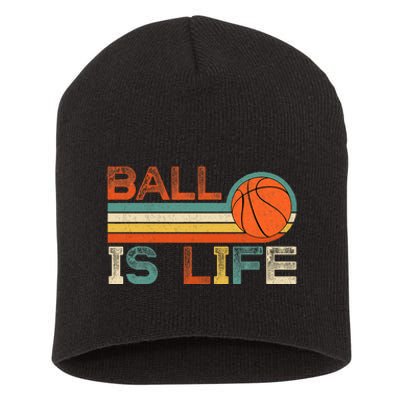 Retro Vintage Ball Is Life Basketball Fans Lover Funny Short Acrylic Beanie