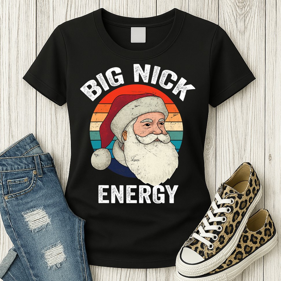 Retro Vintage Big Nick Energy Santa Womens T-Shirt