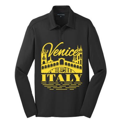 Retro Venice Bridge Italy Souvenir Silk Touch Performance Long Sleeve Polo