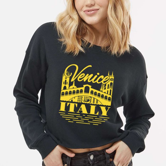 Retro Venice Bridge Italy Souvenir Cropped Pullover Crew