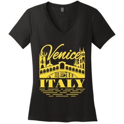 Retro Venice Bridge Italy Souvenir Women's V-Neck T-Shirt