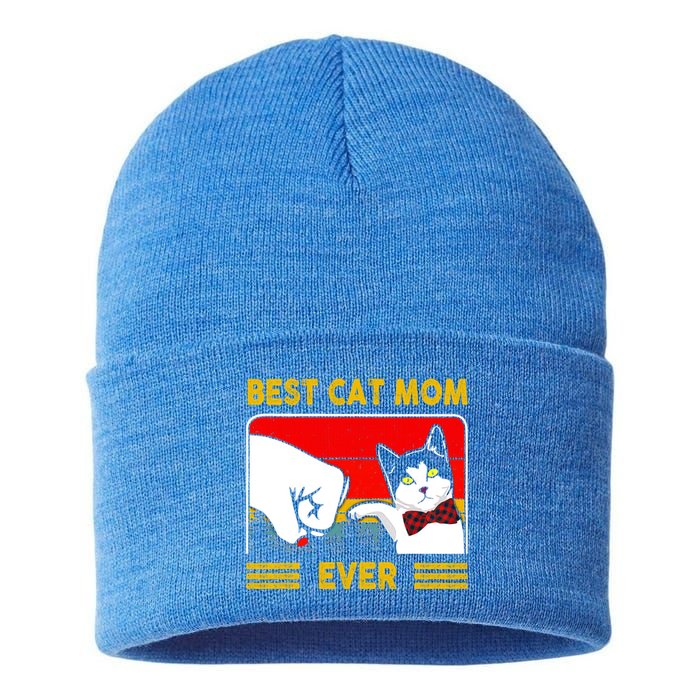 Retro Vintage Best Cat Mom Ever Happy Mother's Day Gift Sustainable Knit Beanie