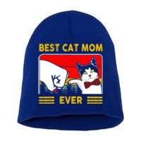 Retro Vintage Best Cat Mom Ever Happy Mother's Day Gift Short Acrylic Beanie