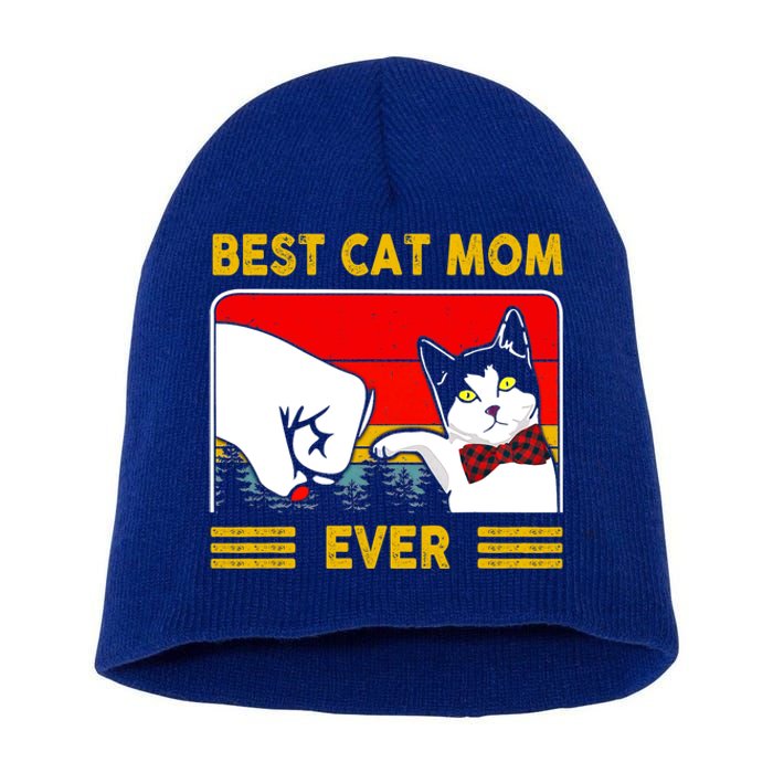 Retro Vintage Best Cat Mom Ever Happy Mother's Day Gift Short Acrylic Beanie