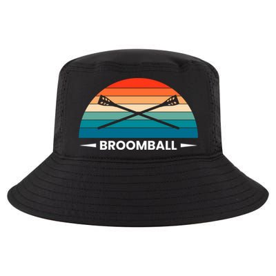 Retro Vintage Broomball Player Faceoff Ball Broom Hockey Cute Gift Cool Comfort Performance Bucket Hat