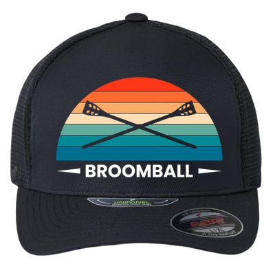 Retro Vintage Broomball Player Faceoff Ball Broom Hockey Cute Gift Flexfit Unipanel Trucker Cap