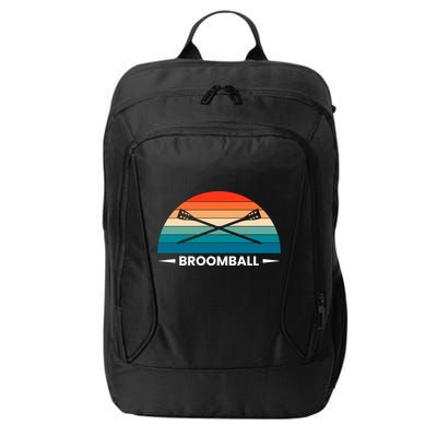 Retro Vintage Broomball Player Faceoff Ball Broom Hockey Cute Gift City Backpack