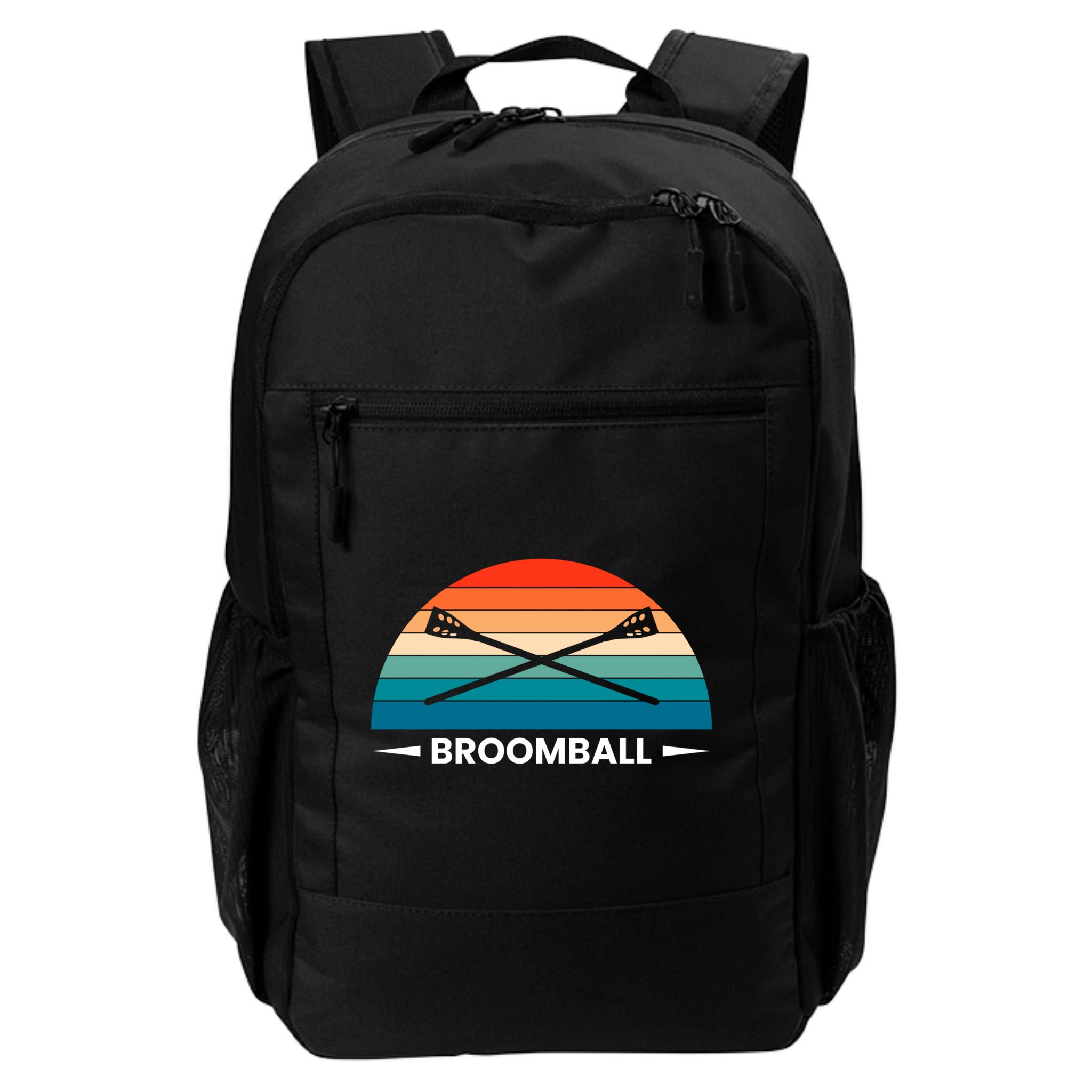 Retro Vintage Broomball Player Faceoff Ball Broom Hockey Cute Gift Backpack