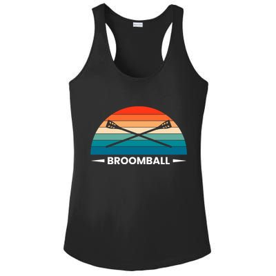 Retro Vintage Broomball Player Faceoff Ball Broom Hockey Cute Gift Ladies PosiCharge Competitor Racerback Tank