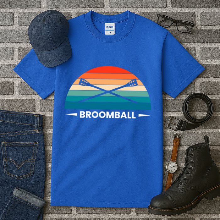 Retro Vintage Broomball Player Faceoff Ball Broom Hockey Cute Gift Tall T-Shirt