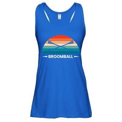 Retro Vintage Broomball Player Faceoff Ball Broom Hockey Cute Gift Ladies Essential Flowy Tank