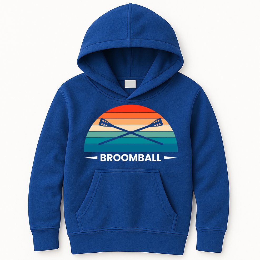 Retro Vintage Broomball Player Faceoff Ball Broom Hockey Cute Gift Kids Hoodie