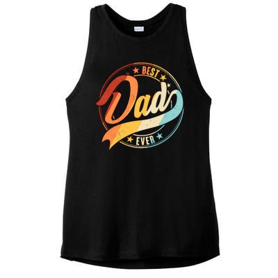 Retro VIntage Best Dad Ever Emblem Ladies PosiCharge Tri-Blend Wicking Tank