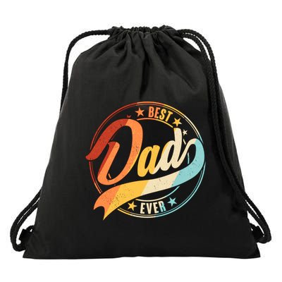 Retro VIntage Best Dad Ever Emblem Drawstring Bag