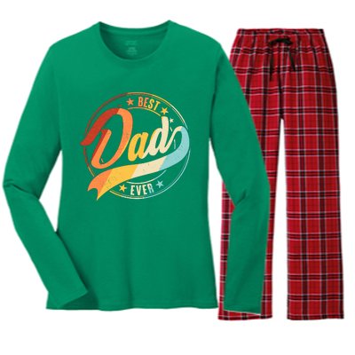 Retro VIntage Best Dad Ever Emblem Women's Long Sleeve Flannel Pajama Set 