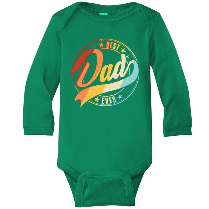 Retro VIntage Best Dad Ever Emblem Baby Long Sleeve Bodysuit