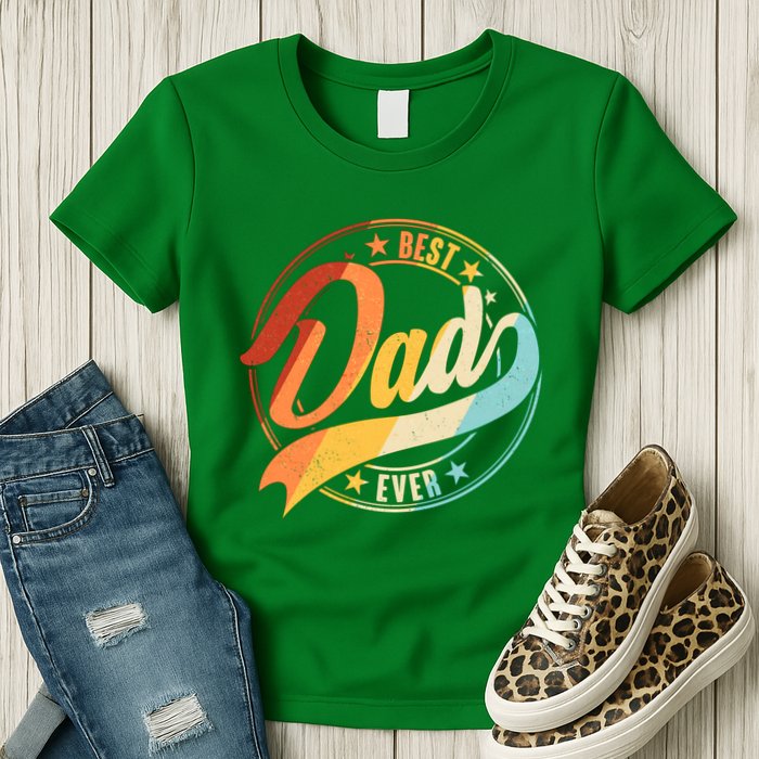 Retro VIntage Best Dad Ever Emblem Womens T-Shirt