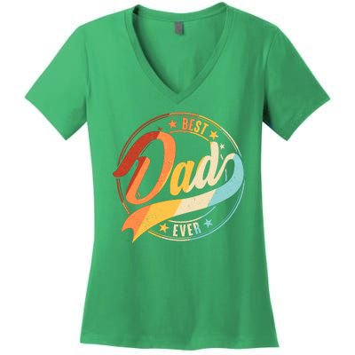 Retro VIntage Best Dad Ever Emblem Women's V-Neck T-Shirt