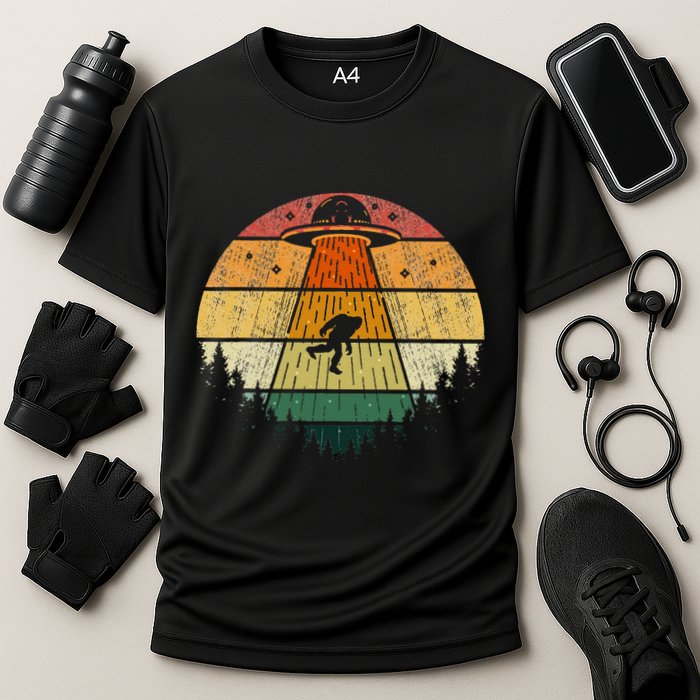 Retro Vintage Bigfoot Ufo Abduction Funny Sasquatch Aliens Performance Shirt