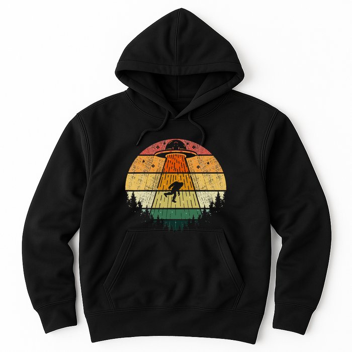 Retro Vintage Bigfoot Ufo Abduction Funny Sasquatch Aliens Hoodie