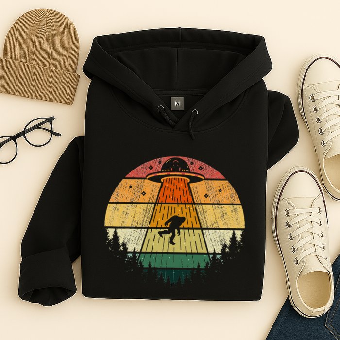 Retro Vintage Bigfoot Ufo Abduction Funny Sasquatch Aliens Hoodie