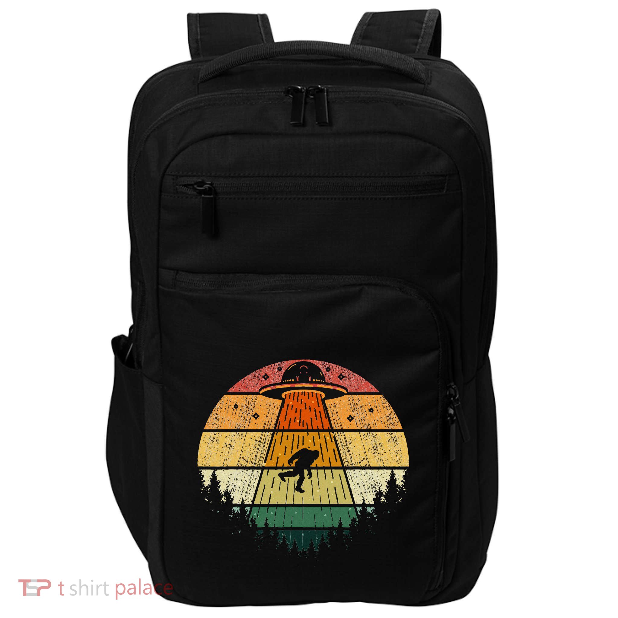Retro Vintage Bigfoot Ufo Abduction Funny Sasquatch Aliens Impact Tech Backpack