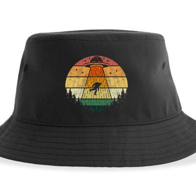 Retro Vintage Bigfoot Ufo Abduction Funny Sasquatch Aliens Sustainable Bucket Hat