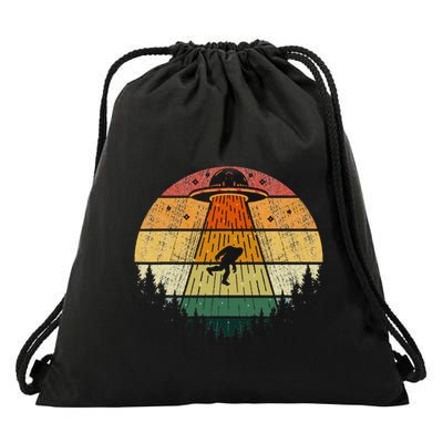 Retro Vintage Bigfoot Ufo Abduction Funny Sasquatch Aliens Drawstring Bag