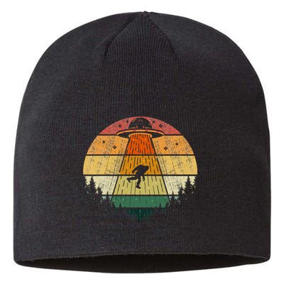Retro Vintage Bigfoot Ufo Abduction Funny Sasquatch Aliens Sustainable Beanie