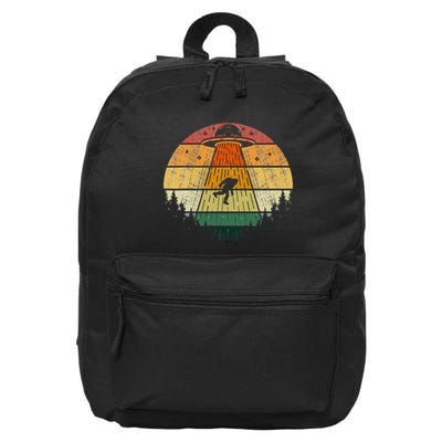 Retro Vintage Bigfoot Ufo Abduction Funny Sasquatch Aliens 16 in Basic Backpack