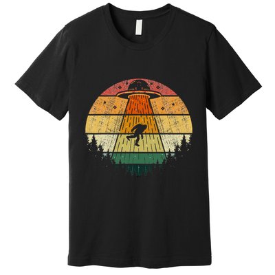 Retro Vintage Bigfoot Ufo Abduction Funny Sasquatch Aliens Premium T-Shirt