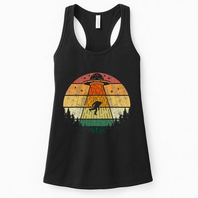 Retro Vintage Bigfoot Ufo Abduction Funny Sasquatch Aliens Womens Tank Top