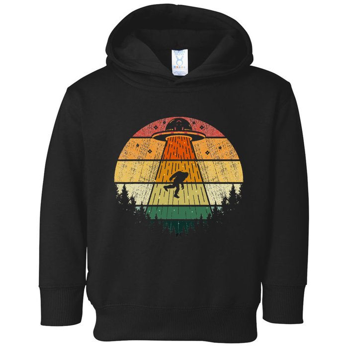 Retro Vintage Bigfoot Ufo Abduction Funny Sasquatch Aliens Toddler Hoodie