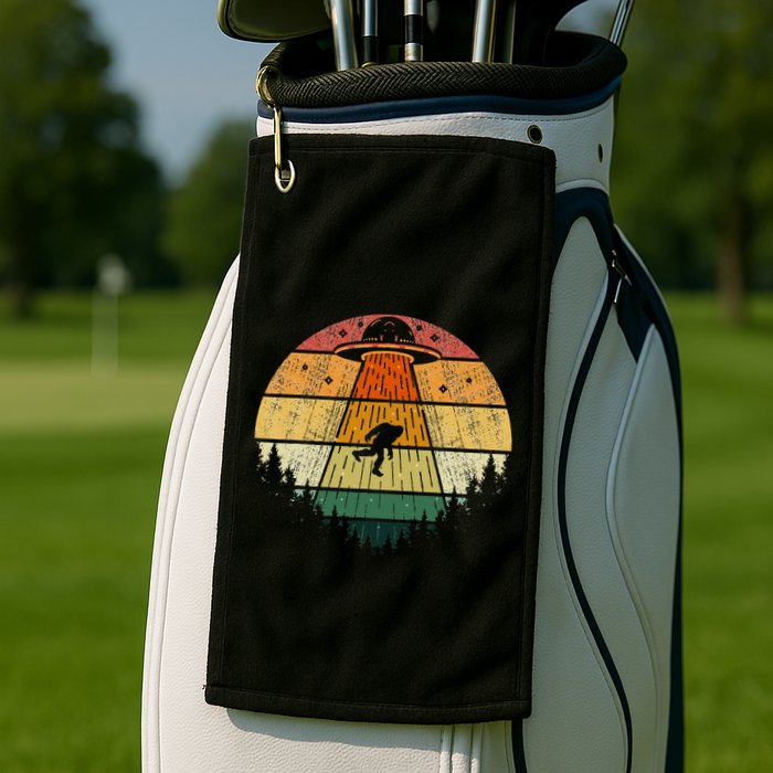 Retro Vintage Bigfoot Ufo Abduction Funny Sasquatch Aliens Golf Towel