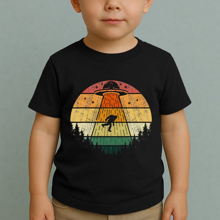 Retro Vintage Bigfoot Ufo Abduction Funny Sasquatch Aliens Toddler T-Shirt