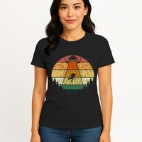 Retro Vintage Bigfoot Ufo Abduction Funny Sasquatch Aliens Womens T-Shirt