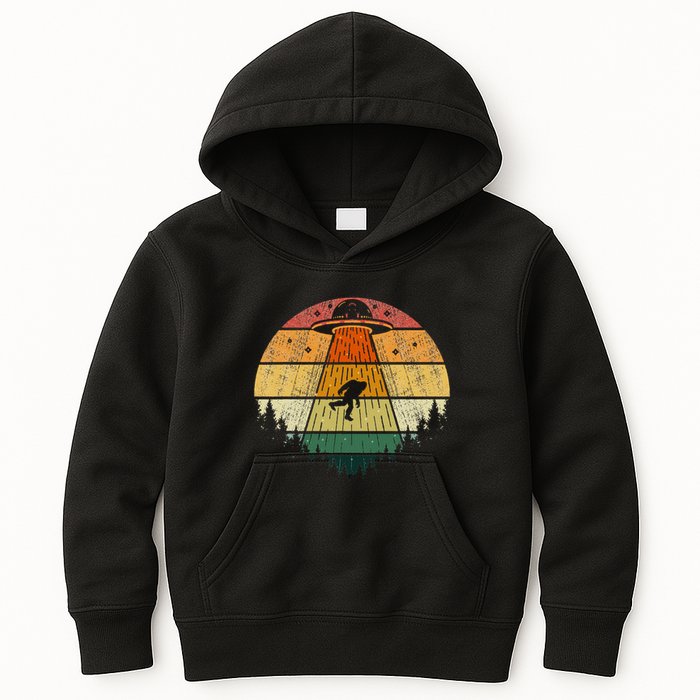 Retro Vintage Bigfoot Ufo Abduction Funny Sasquatch Aliens Kids Hoodie