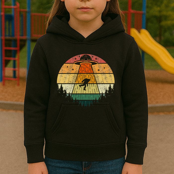 Retro Vintage Bigfoot Ufo Abduction Funny Sasquatch Aliens Kids Hoodie