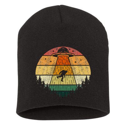 Retro Vintage Bigfoot Ufo Abduction Funny Sasquatch Aliens Short Acrylic Beanie