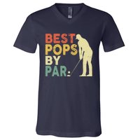 Retro Vintage Best Pops By Par Golf Father's Day For Grandpa V-Neck T-Shirt