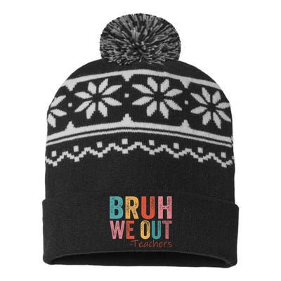 Retro Vintage Bruh We Out Teachers Happy Last Day Of School USA-Made Snowflake Beanie