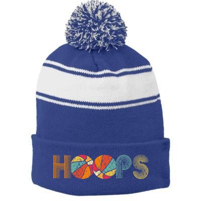 Retro Vintage Basketball Hoops Stripe Pom Pom Beanie