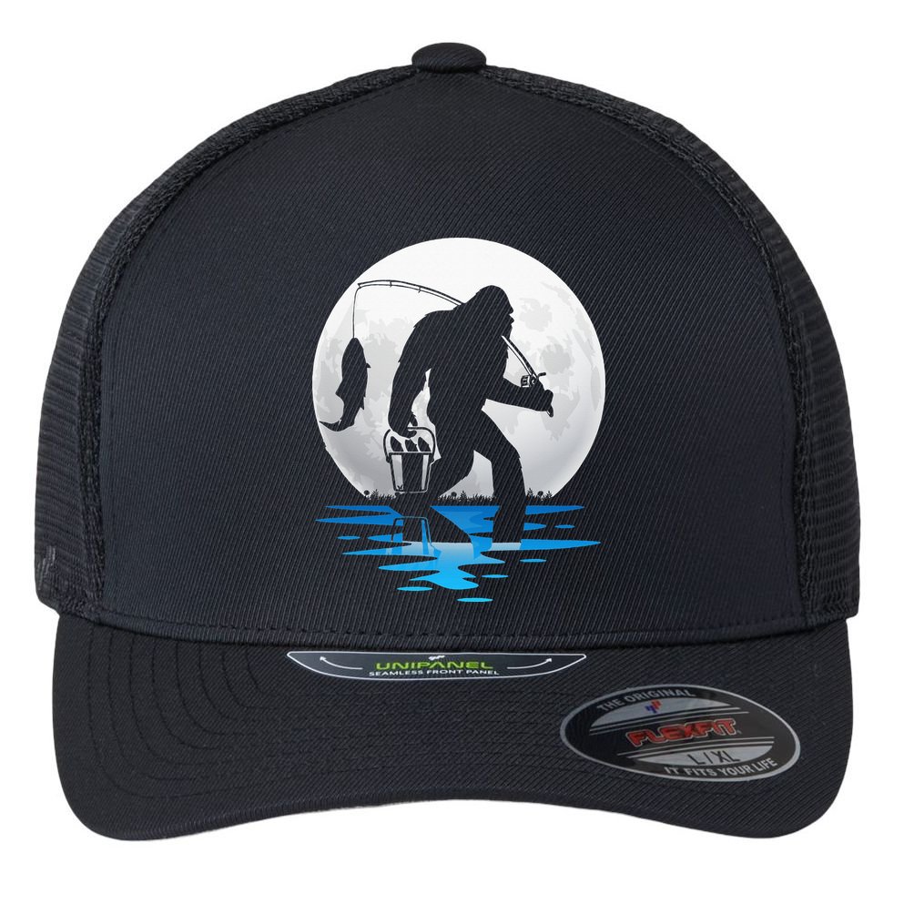 Retro Vintage Bigfoot Sasquatch Fishing Lover Fan Fisher Flexfit Unipanel Trucker Cap